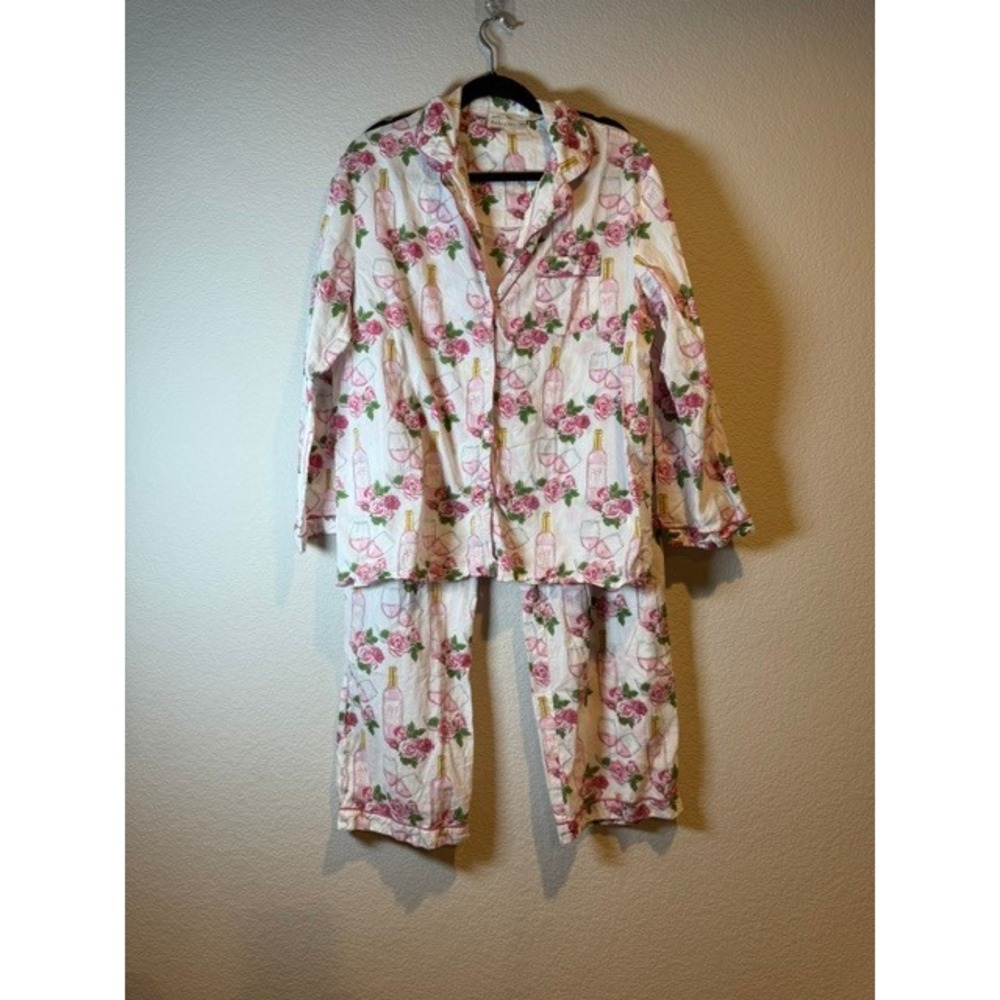 Mahogany Womens XL Pajama Set Pink Rose PJ Set Cotton Button Up Sleepwear - Picture 2 of 11